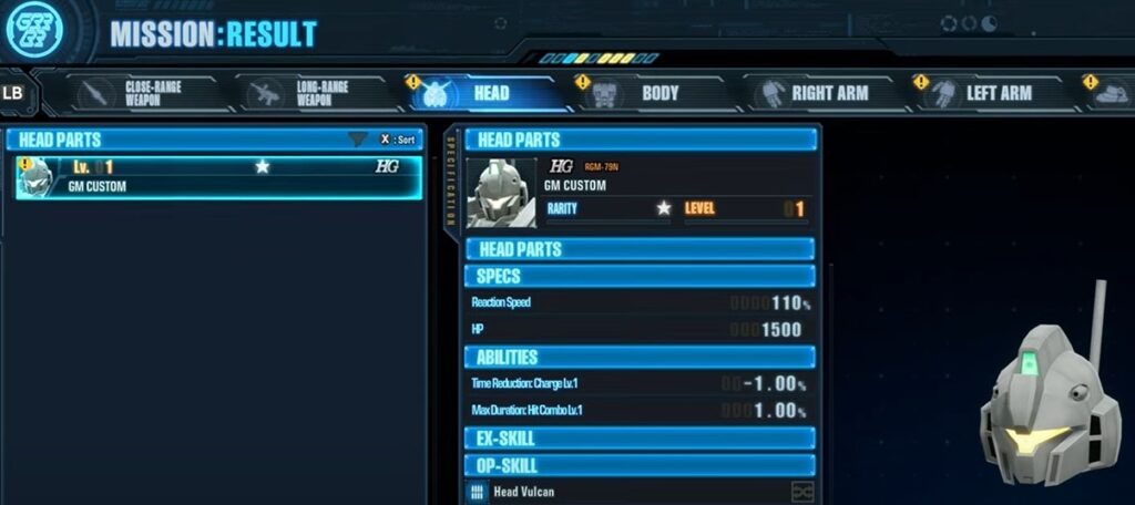 example suit parts in Gundam Breaker 4